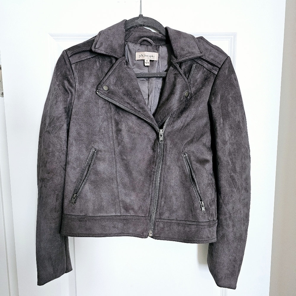 Philosophy Faux Suede Ash Gray Bomber Jacket Size Small